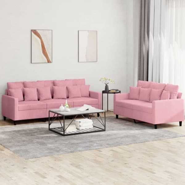 vidaXL Soffgrupp med dynor 2 delar rosa sammet Rosa