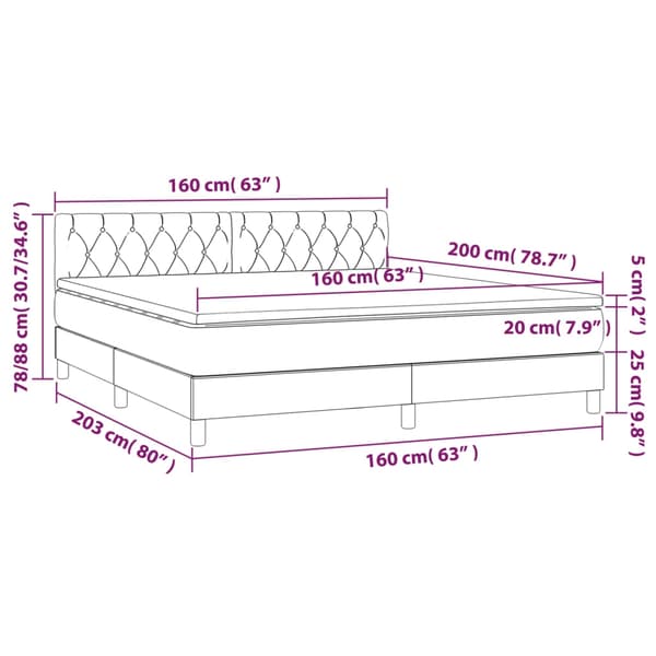 vidaXL Ramsäng med madrass & LED mörkgrå 160x200 cm sammet Grå