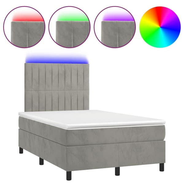 vidaXL Ramsäng med madrass & LED ljusgrå 120x190 cm sammet Grå