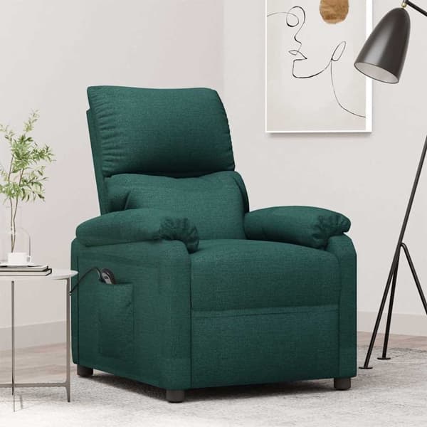 vidaXL Elektrisk reclinerfåtölj mörkgrön tyg Grön