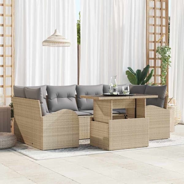 vidaXL Trädgårdsoffset 7 st Beige konstrotting Beige