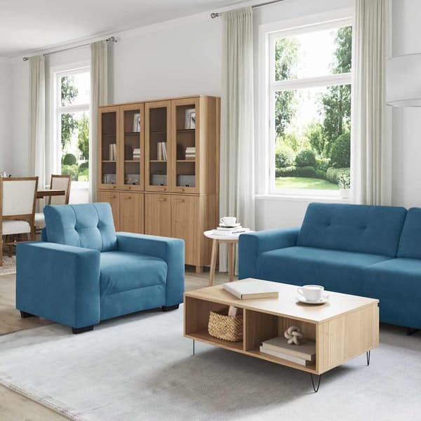 vidaXL Soffset 3 pcs Blå 221 x 80 x 80 cm Sammet Blå