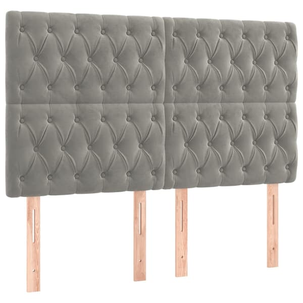 vidaXL Sänggavel LED ljusgrå 160x7x118/128 cm sammet Grå