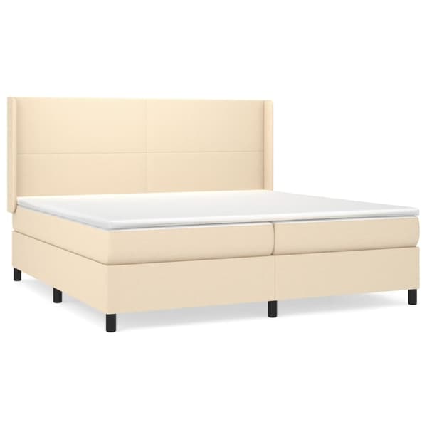 vidaXL Ramsäng med madrass gräddvit 200x200 cm tyg Kräm