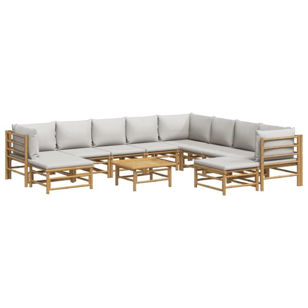 vidaXL Loungegrupp 11 delar ljusgråa dynor bambu Brun