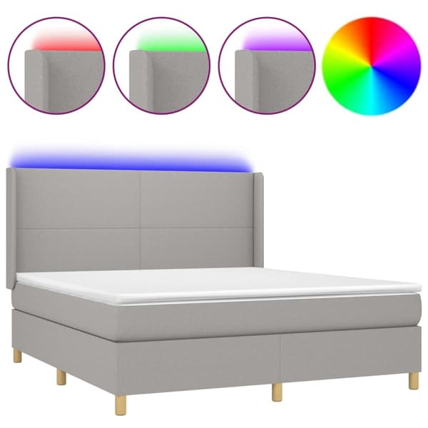vidaXL Ramsäng med madrass & LED ljusgrå 180x200 cm tyg Grå