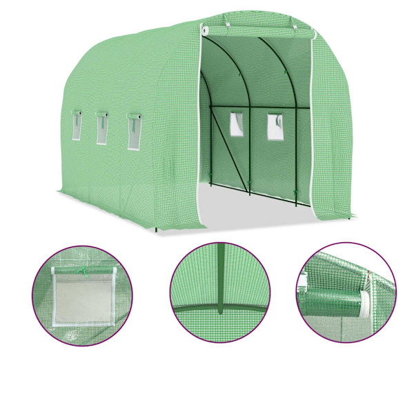vidaXL Växthus 6,86 m² 3,43x2x2 m Grön