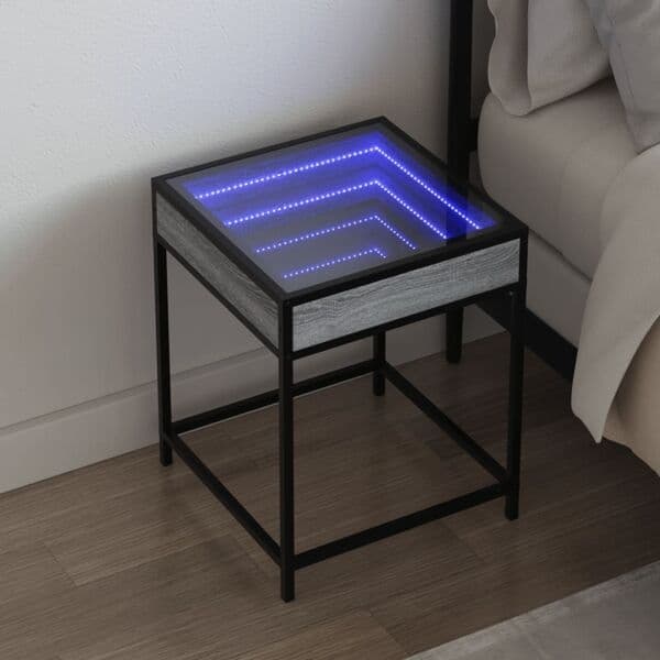 vidaXL Sängbord med Infinity LEDs grå sonoma 40x40x51 cm Grå