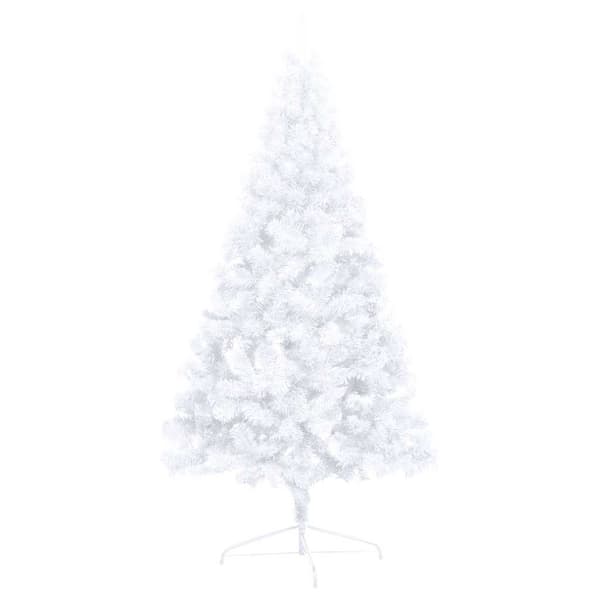 vidaXL Belyst halv plastgran med kulor vit 240 cm Vit