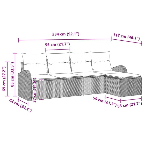vidaXL Soffset 5 st Beige och Ljusgrå konstrotting Beige