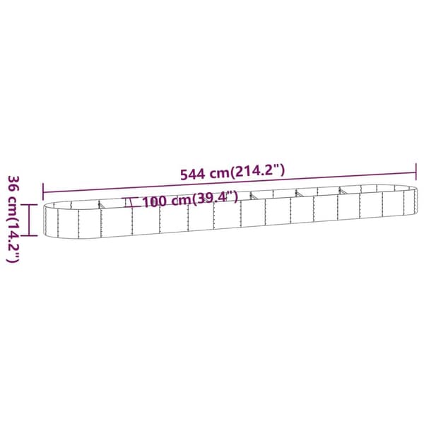 vidaXL Odlingslåda pulverlackerat stål 544x100x36 cm grå Grå