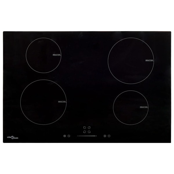 vidaXL Induktionshäll med 4 plattor touchkontroll glas 77 cm 7000 W Svart