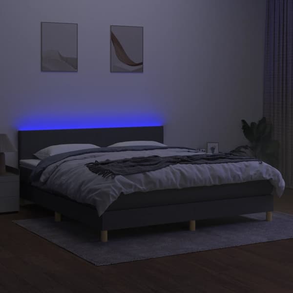vidaXL Ramsäng med madrass & LED mörkgrå 180x200 cm tyg Grå