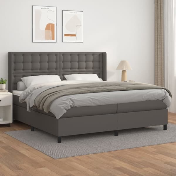 vidaXL Ramsäng med madrass grå 200x200 cm konstläder Grå