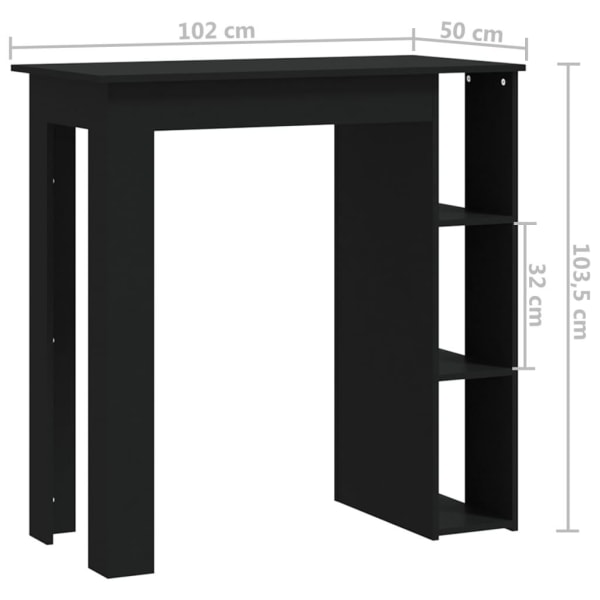 vidaXL Barbord med hylla svart 102x50x103,5 cm konstruerat trä Svart