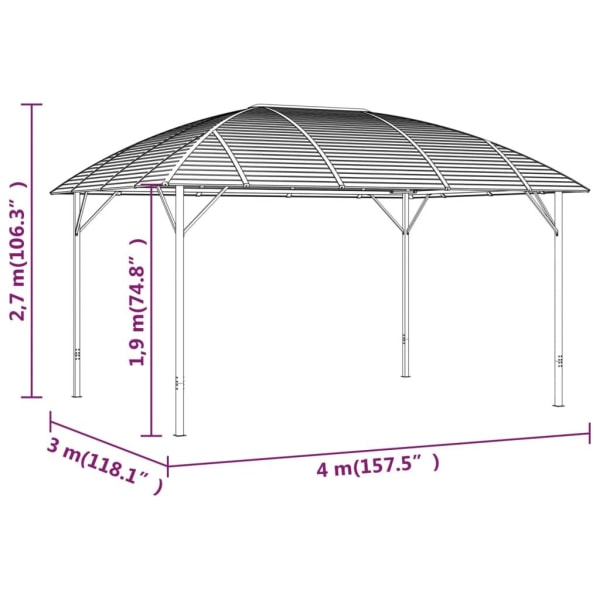 vidaXL Paviljong med välvt tak 3x4 m antracit Antracit