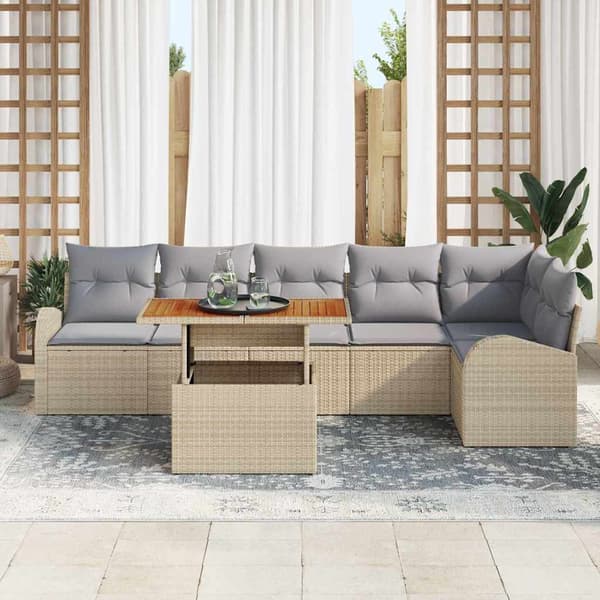 vidaXL Trädgårdsoffset 7 st beige och ljusgrå Beige