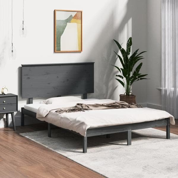 vidaXL Sängram grå massiv furu 140x190 cm Grå