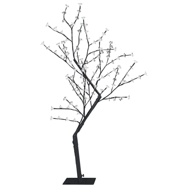 vidaXL Plastgran 128 LEDs körsbärsblommor varmvitt ljus 120 cm Svart