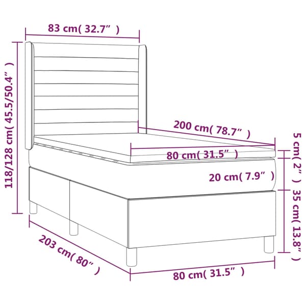 vidaXL Ramsäng med madrass & LED mörkgrå 80x200 cm tyg Grå