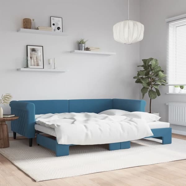 vidaXL Dagbädd utdragbar blå 90x200 cm sammet Blå