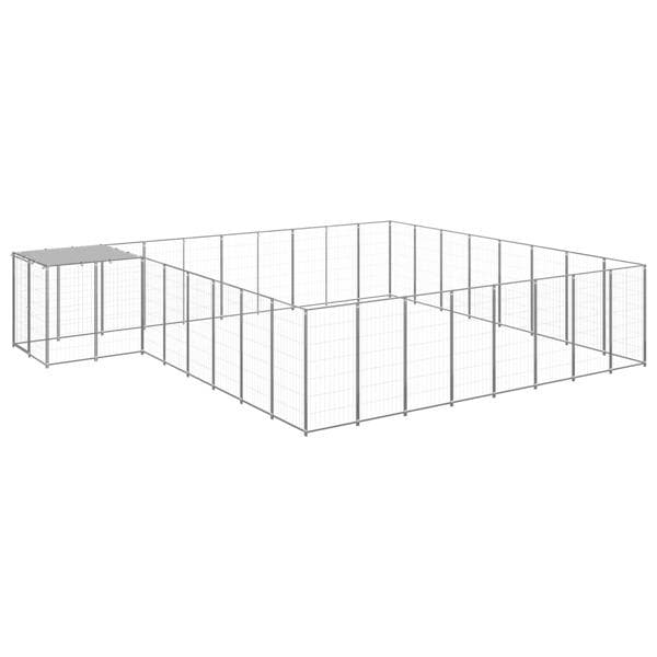 vidaXL Hundgård silver 20,57 m² stål Silver