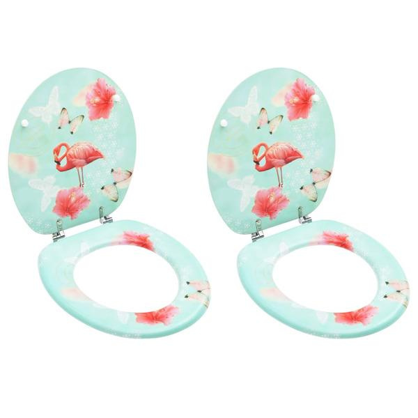 vidaXL Toalettsitsar med lock 2 st MDF flamingo multifärg