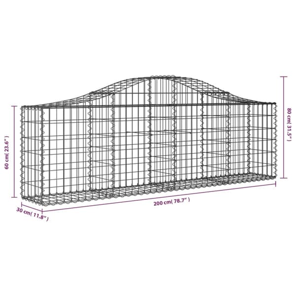 vidaXL Gabion bågformad 3 st 200x30x60/80 cm galvaniserat järn Silver