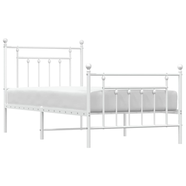 vidaXL Sängram med huvudgavel och fotgavel vit metall 90x190 cm Vit