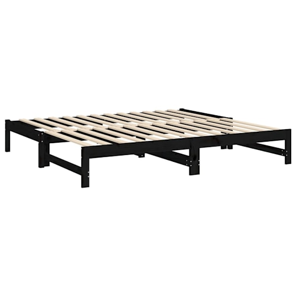 vidaXL Utdragbar dagbädd svart 2x(90x190) cm massiv furu Svart