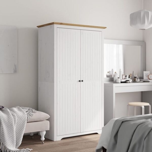 vidaXL Klädskåp BODO vit och brun 99x53,5x173 cm massiv furu Brun