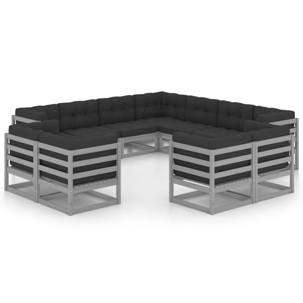 vidaXL Loungegrupp med Dynor 11 delar grå massiv furu grå