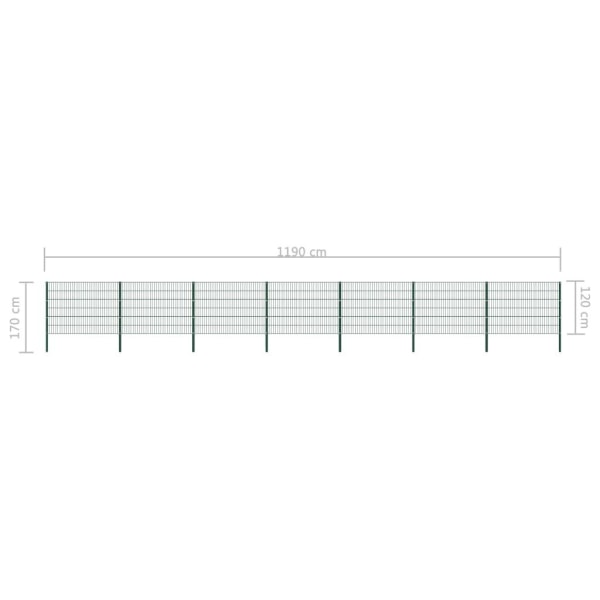 vidaXL Stängselpanel med stolpar järn 11,9x1,2 m grön Grön