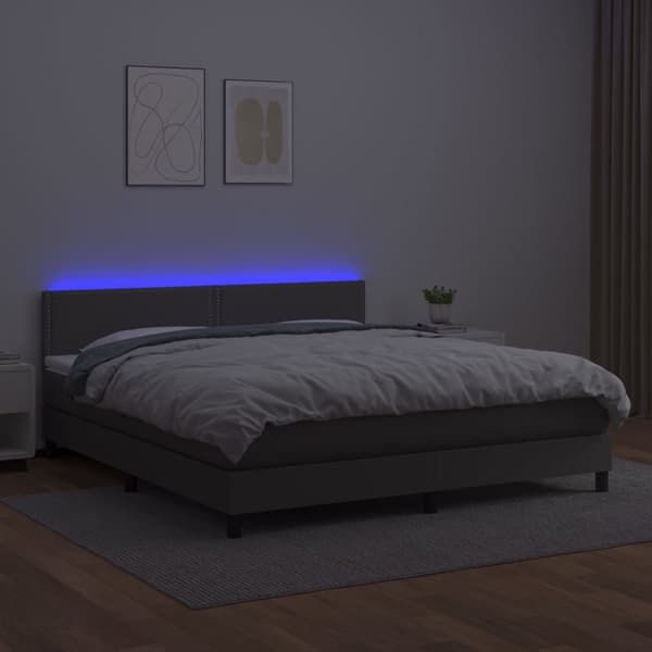 vidaXL Ramsäng med madrass & LED grå 180x200 cm konstläder Grå