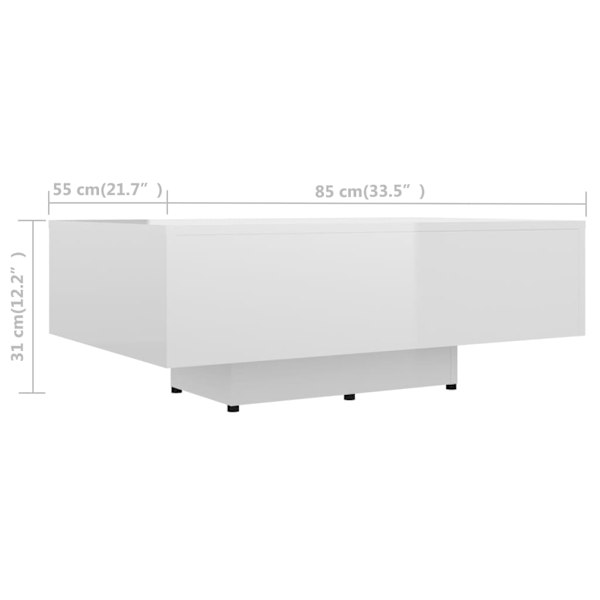 vidaXL Soffbord vit högglans 85x55x31 cm konstruerat trä Vit