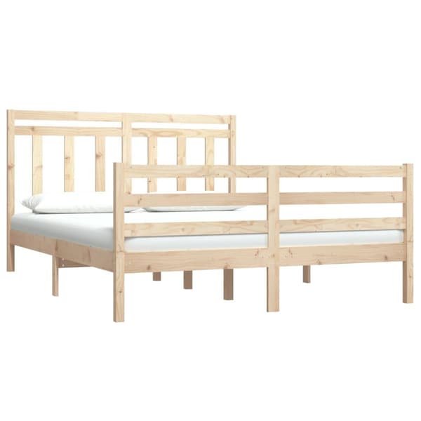 vidaXL Sängram massivt trä 135x190 cm Brun
