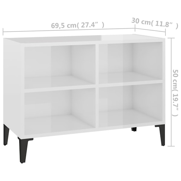vidaXL TV-bänk med metallben vit högglans 69,5x30x50 cm Vit