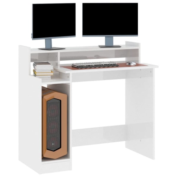 vidaXL Skrivbord med LED högglans vit 97x45x90 cm konstruerat tr Vit