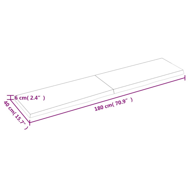 vidaXL Bänkskiva för badrum 180x40x(2-6) cm obehandlat massivt t Brun