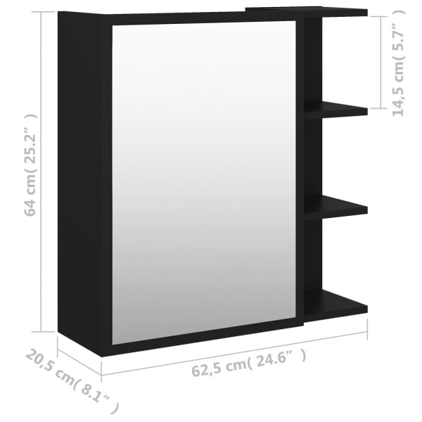 vidaXL Spegelskåp för badrum svart 62,5x20,5x64 cm konstruerat trä Svart