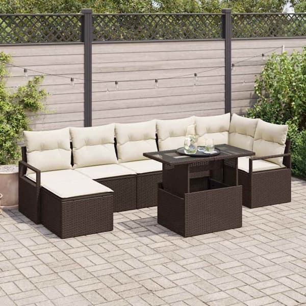 vidaXL Trädgårdsoffset med lagring 8 pcs Brun Poly rattan Brun