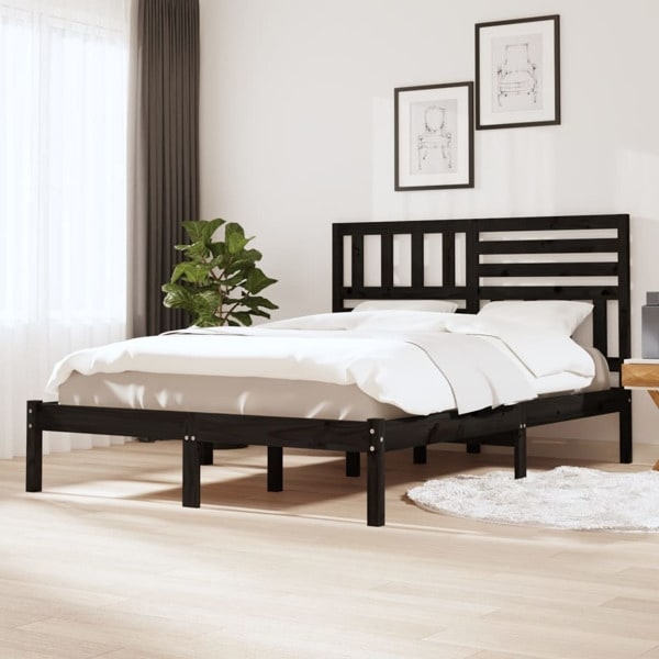 vidaXL Sängram 135x190 cm massiv furu svart Svart