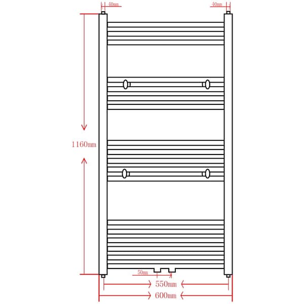 vidaXL Handdukstork centralvärme element rak grå 600 x 1160 mm grå