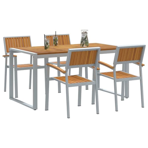 vidaXL Trädgårdsmöbelset 5 pcs Grå Massivt Akaciaträ Grå