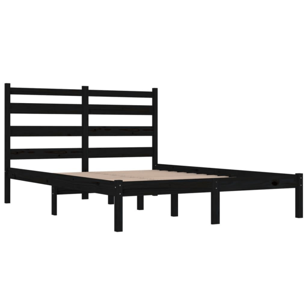 vidaXL Sängram svart massiv furu 135x190 cm Svart