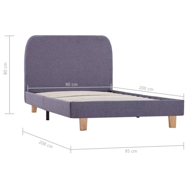vidaXL Sängram utan madrass ljusgrå tyg 90x200 cm grå
