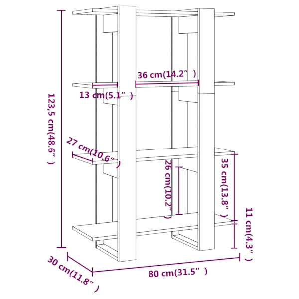 vidaXL Bokhylla/Rumsavdelare sonoma-ek 80x30x123,5 cm Brun