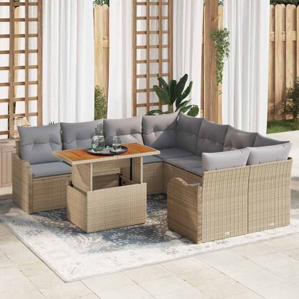 vidaXL Trädgårdsoffset 9 st Beige Poly rattan Beige