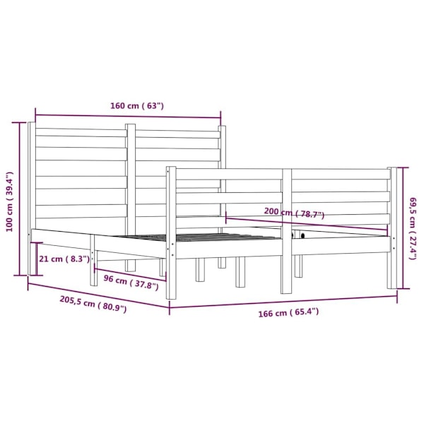vidaXL Sängram massiv furu 160x200 cm grå Grå