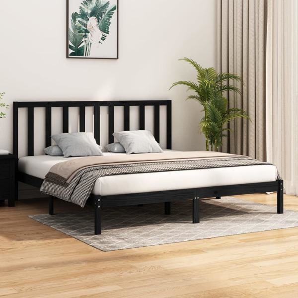 vidaXL Sängram svart massiv furu 200x200 cm Svart